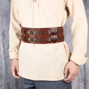Ceinture médiévale large en cuir marron avec boucles ornées