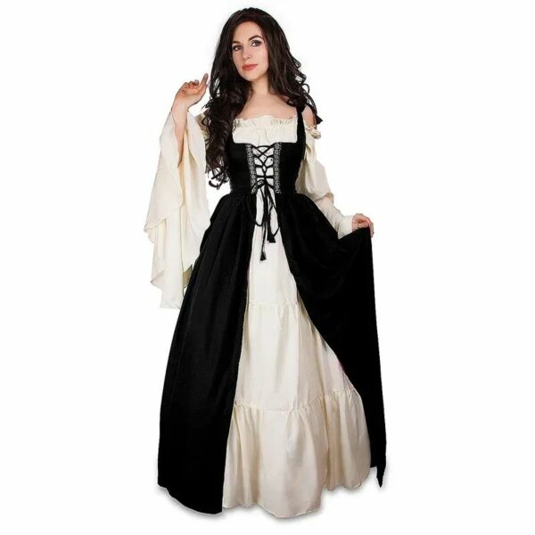 Robe médiévale en velours noir et blanc