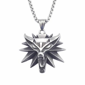 Pendentif loup féroce en acier inoxydable