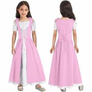 Robe médiévale pour enfant en velours rose