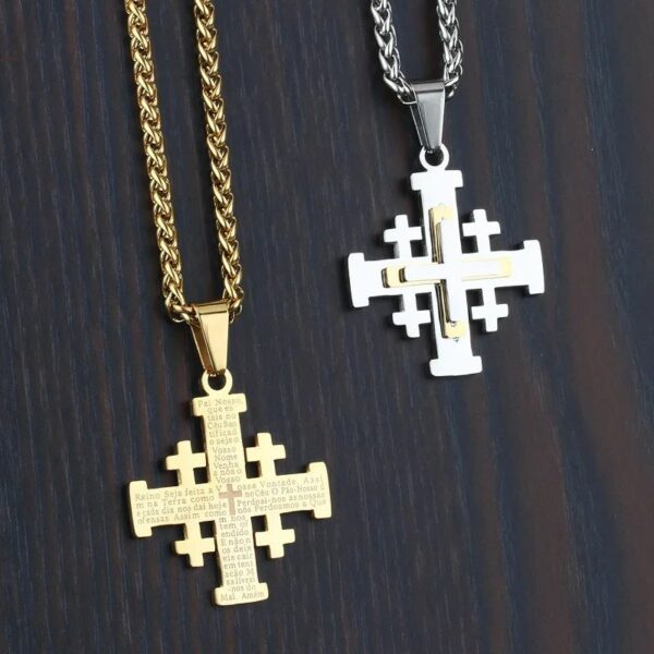 Collier et pendentif croix double – Doré ou argenté