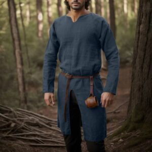 Tunique médiévale longue en coton bleu
