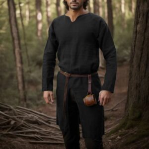 Tunique médiévale longue en coton noir – Image 2