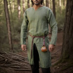Tunique médiévale longue en coton vert