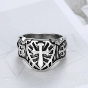 Bague médiévale croix celtique en acier inoxydable