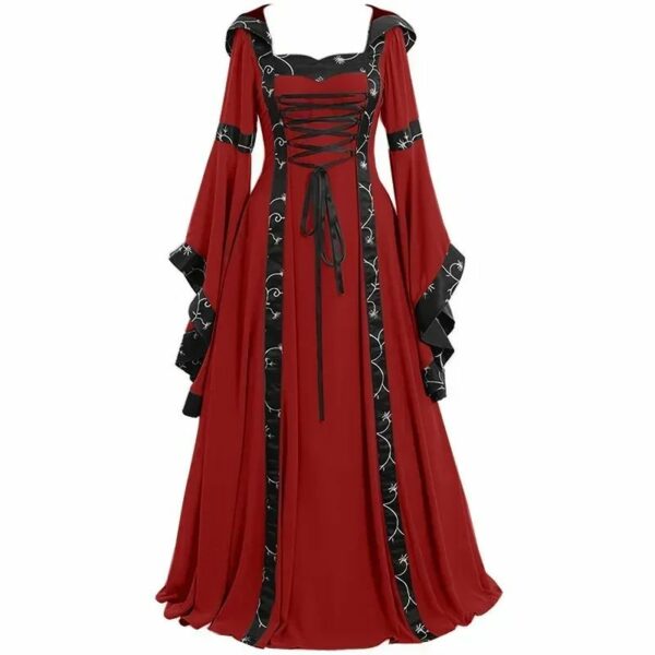 Robe médiévale rouge avec accents noirs
