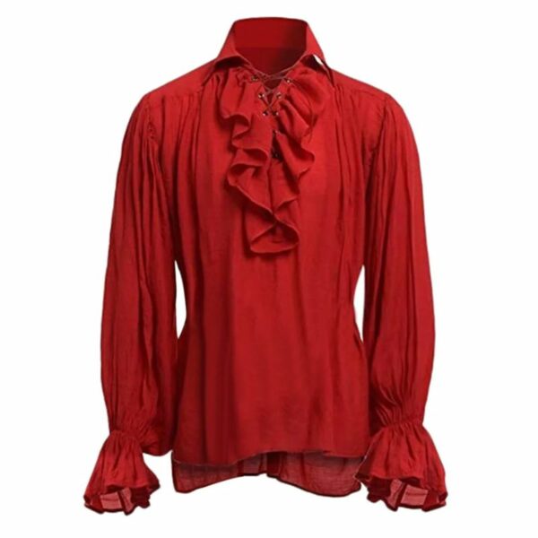 Chemise médiévale à jabot en coton rouge