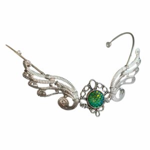Diadème médiéval en métal argenté avec pierre centrale – Image 3