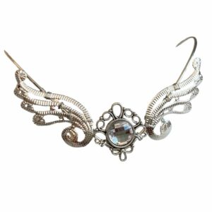 Diadème médiéval en métal argenté avec pierre centrale – Image 4