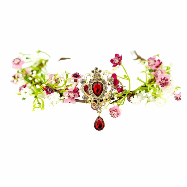 Couronne médiévale dorée avec fleurs rouge