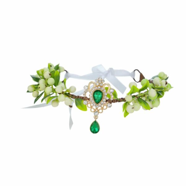 Couronne médiévale dorée et verte avec feuilles