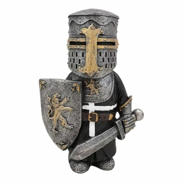 Figurine chevalier médiéval avec bouclier et épée dorés