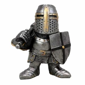 Figurine chevalier médiéval avec armure complète et bouclier croisé