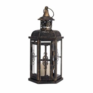 Lanterne médiévale décorative en métal noir vieilli – Image 1