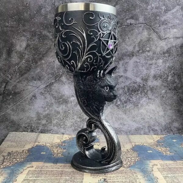 Verre noir orné du chat et du pentagramme – Image 2