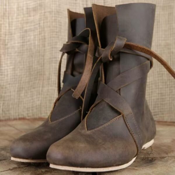 Bottes montantes médiévales brunes à lacets pour femme