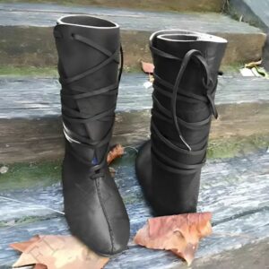 Bottes médiévales noires pour femme à lacets croisés