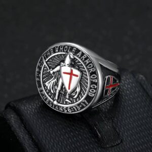 Chevalière croisé argentée à croix rouge
