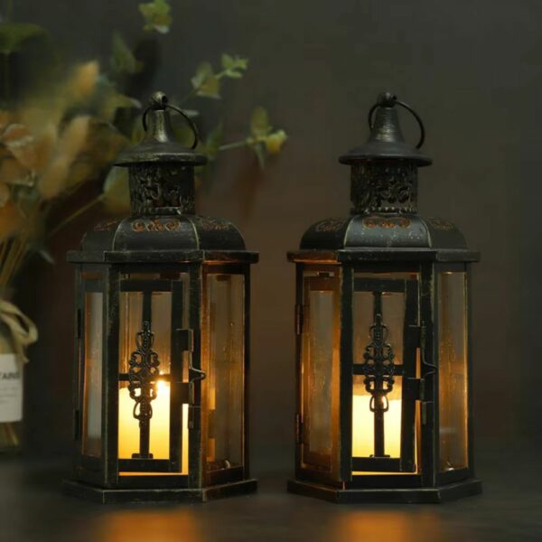 Lanterne médiévale décorative en métal noir vieilli – Image 6
