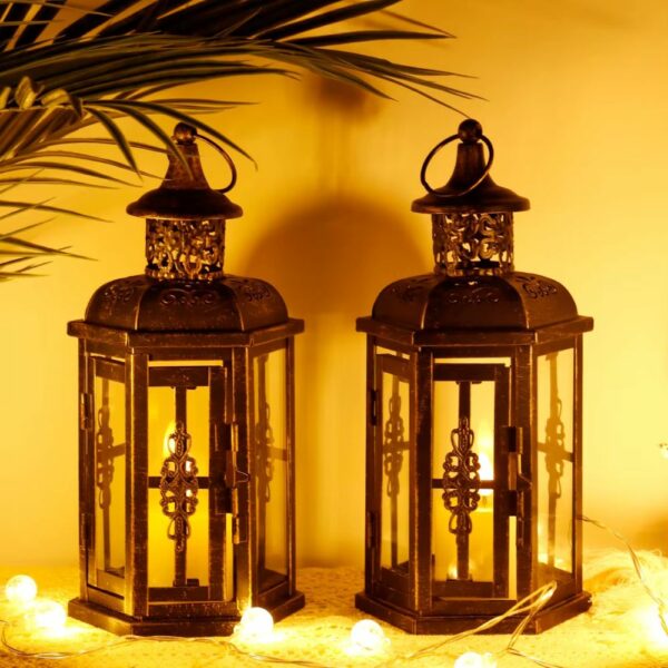 Lanterne médiévale décorative en métal noir vieilli – Image 5