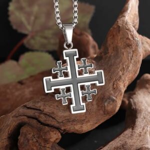 Pendentif croix de Jérusalem en acier brossé