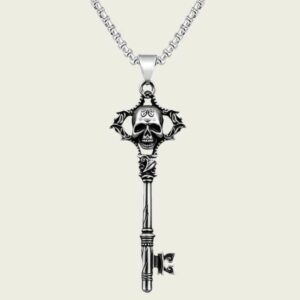 Collier clé gothique au crâne
