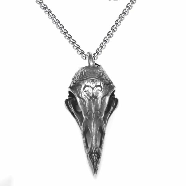 Collier crâne de corbeau gravé – Image 2