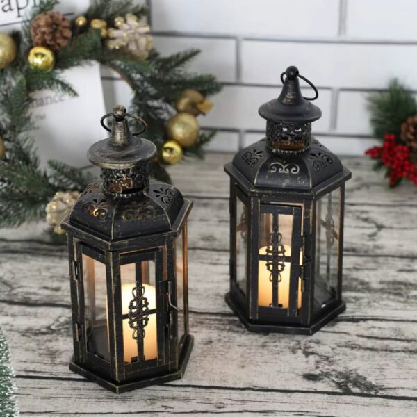 Lanterne médiévale décorative en métal noir vieilli – Image 4