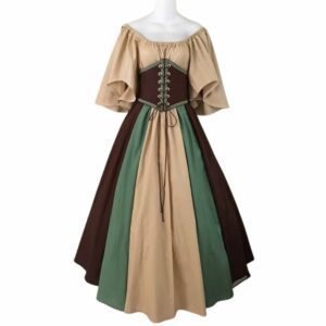 Robe de paysanne médiévale beige et verte