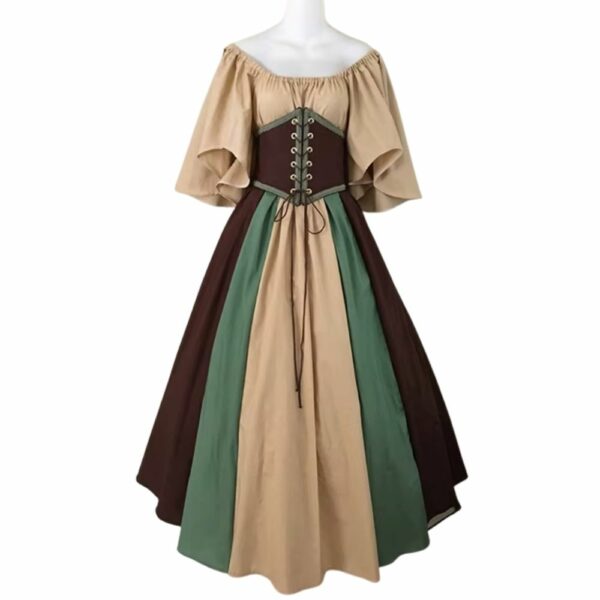 Robe de paysanne médiévale beige et verte