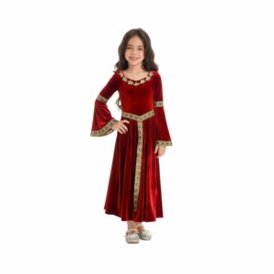 Robe médiévale pour fille rouge bordeaux