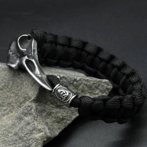Bracelet viking paracorde tête de corbeau