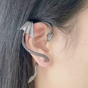 Manchette d’oreille dragon ailé argenté