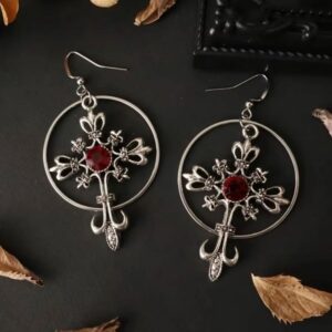 Boucles d’oreilles gothiques croix royale rouge
