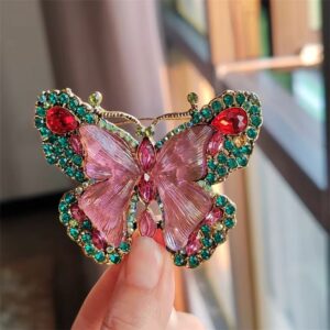Broche papillon médiévale rose et verte