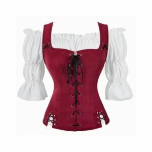 Corset médiéval raffiné rouge bordeaux – Image 1