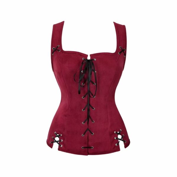 Corset médiéval raffiné rouge bordeaux – Image 2