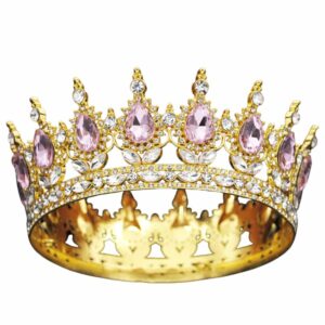 Couronne médiévale dorée avec cristaux roses