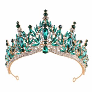 Diadème médiéval doré aux pierres vert émeraude