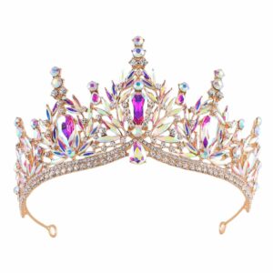 Diadème médiéval doré aux pierres irisées et violettes