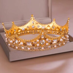 Couronne royale médiévale dorée avec perles et cristaux – Image 2
