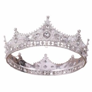 Couronne médiévale argentée avec perles et strass