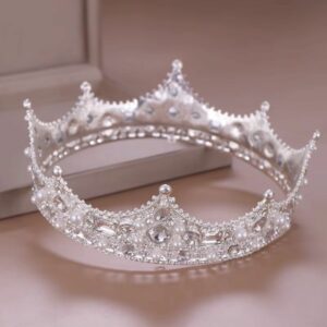 Couronne médiévale argentée avec perles et strass – Image 2