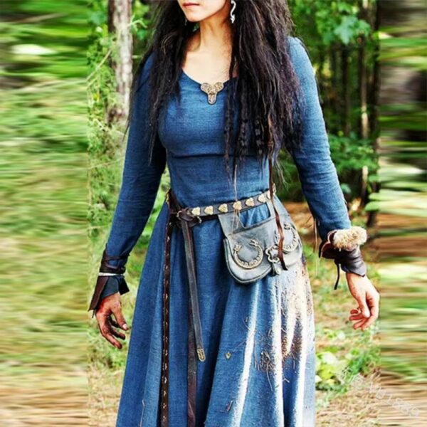 Robe longue viking médiévale bleue