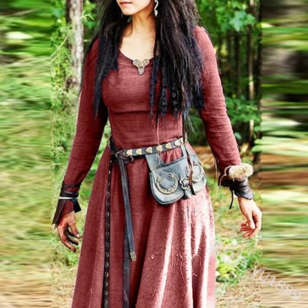 Robe longue viking médiévale rouge