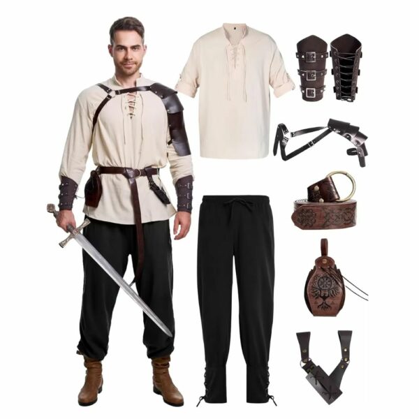 Tenue médiévale de mercenaire – ensemble noir & beige
