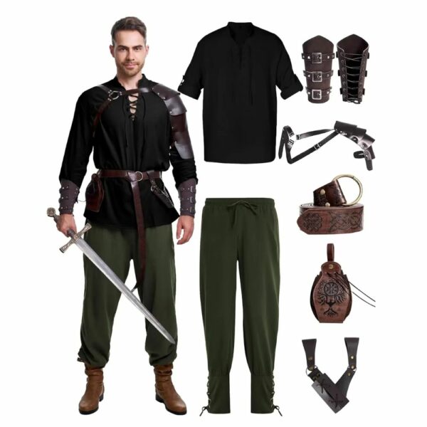 Tenue médiévale d'aventurier – ensemble noir & vert