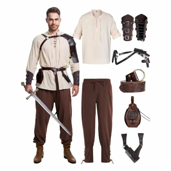 Tenue médiévale de garde – ensemble beige & marron