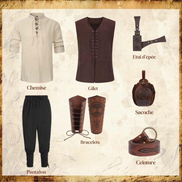 Tenue médiévale de brigand – ensemble marron et beige – Image 2