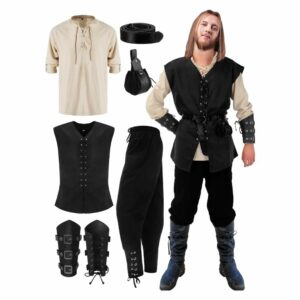 Tenue médiévale noire de garde ou soldat